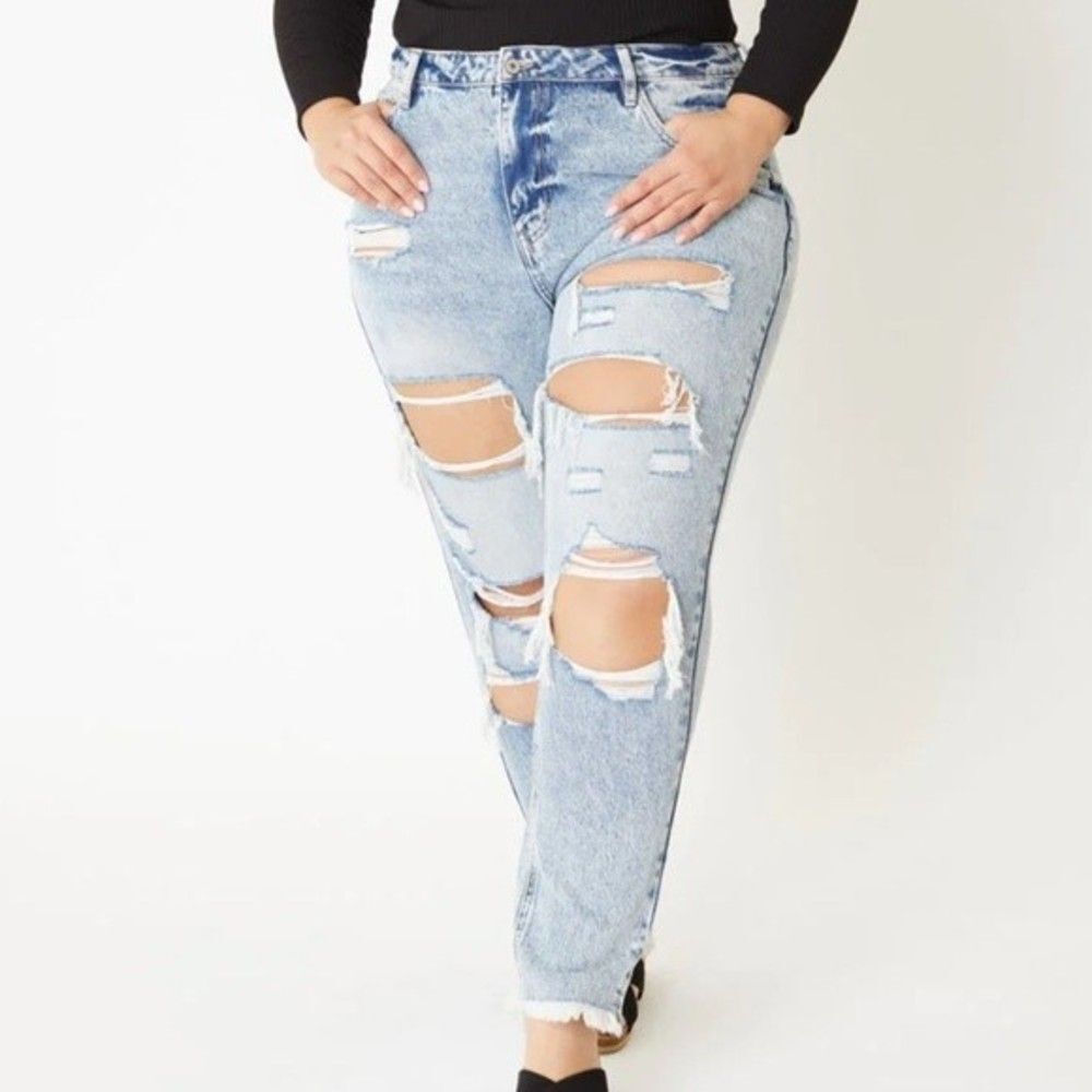 KanCan Acid Wash High Rise Distressed Mom Jeans Fray Hem 15/31